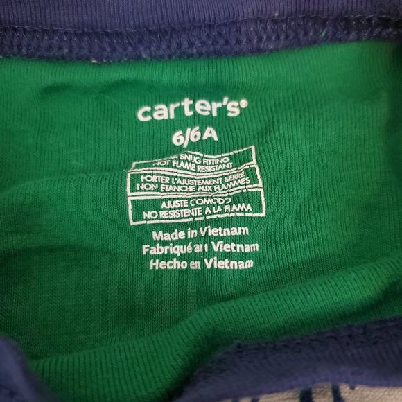 Carter's Boys Sleepwear 6/6A Green Navy Blue Snug Fit Dinosaur Print Pajama Set - Picture 5 of 5